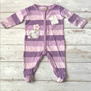 Snugabye 3-6m Baby Girl Footie Sleeper Pajamas Purple Stripes & Cat 100% Cotton